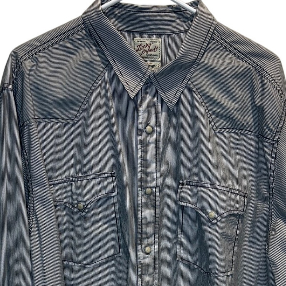 Lucky Brand‎ Men's XXL Western Shirt Snaps Striped Cowboy Rockabilly Black White